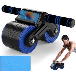 JJM Auto Rebound Exercise Roller Wheels - Ab Roller Fitness Equipment for Core Strength Training Home Gym Fitness Equipment with Kneeling Mat Accessories Exercise Roller Wheels for Men and Women