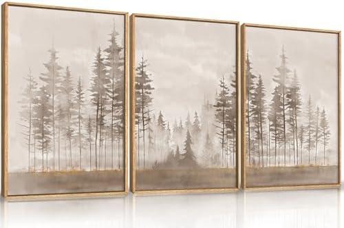 DRACIT Beige Foggy Pine Tree Framed Canvas Wall Art Set,Modern Misty Forest Wall Decor,Nature Landscape Brown Art Print for Living Room,Bedroom-16 x24 x3