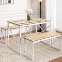 VECELO Kitchen Table with 2 Benches for 4, 43.3'' Wood Dining Room Dinette Sets with Metal Frame for Breakfast Nook and Small Space, Oak