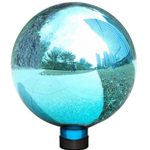 VCUTEKA Gazing Ball, Glass Mirror Polished Hollow Ball Reflective Garden Sphere, Gazing Globe for Home Garden Lawn Outdoor Ornament Yard Decorative 10-Inch, Blue