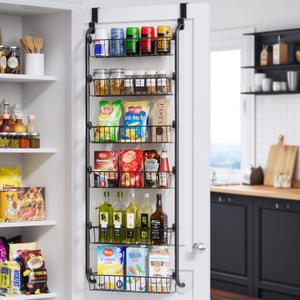 Delamu Over the Door Pantry Organizer, 6-Tier Metal Pantry Door Organization and Storage, Hanging Kitchen Basket Spice Rack Seasoning Shelves, Cabinet Door Organizer for Easy Install,D5xW18xH50inch