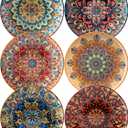 Small Dinner Plate Set of 6-8.5 Inch Ceramic Dessert Salad Plate, Microwave, Oven and Dishwasher Safe, Colorful Bohemian Style Dishes, Lightweight Round Plates for Kitchen