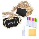 Reusable Mini Wood Chalkboards with Hanging String Erasable, Double-Sided Blackboard for Message Board Signs, Weddings Place Cards, Birthday Parties, Table Numbers, Plants