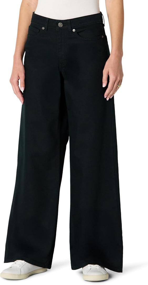 Amazon Essentials Women's Ultra Soft Mid-Rise Wide Leg Jeans (14, Black)