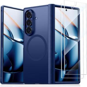TORRAS Upgraded Magnetic Shockproof for Samsung Galaxy Z Fold 7 Case with Screen Protector, Fit for Magnetic, 4X Military Grade Hinge Protection, Translucent Slim Case for Samsung Z Fold 7, Blue