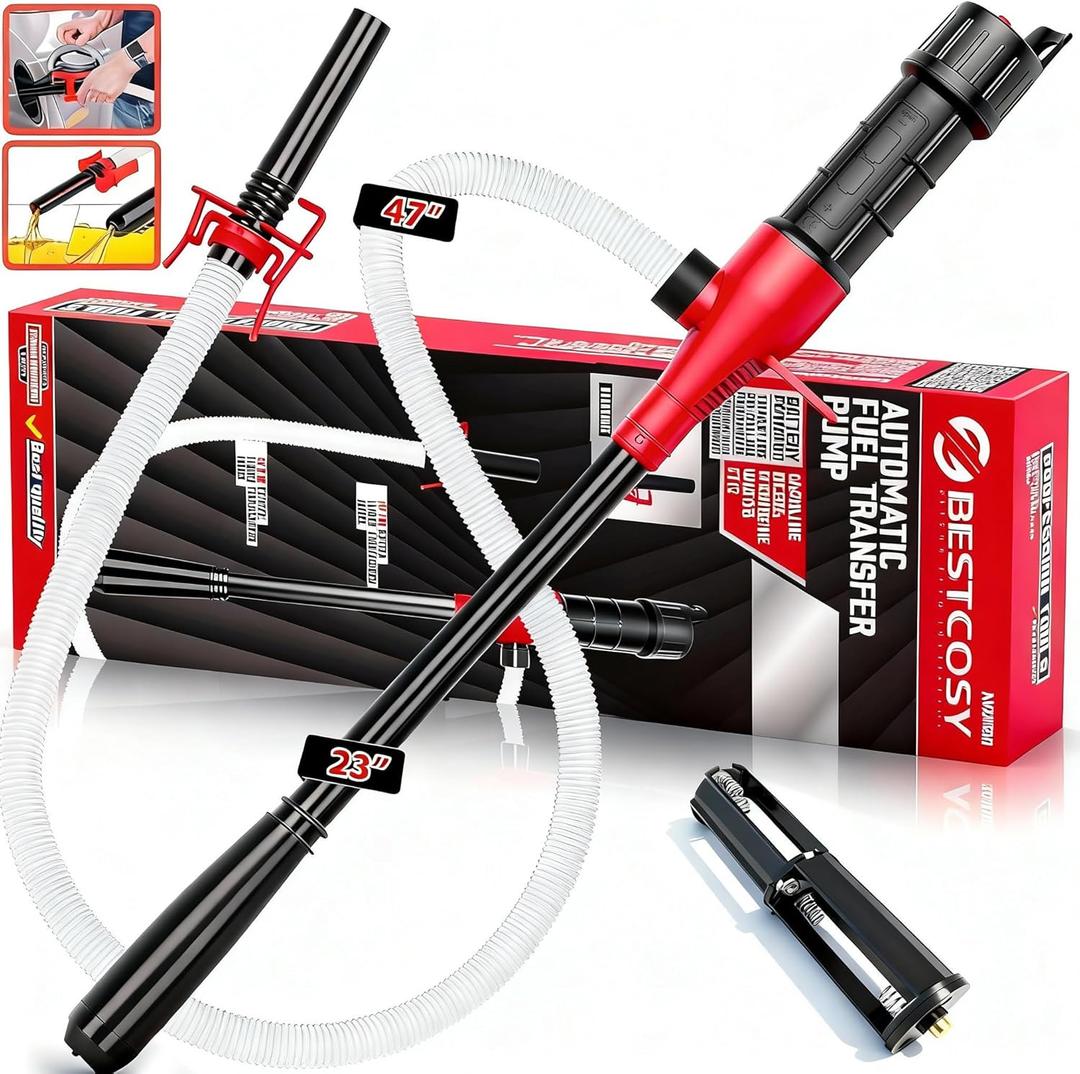 Portable Transfer Pump Battery Operated Electric Siphon Pump for Gas, Fuel, Diesel, Water Transfer 2.4 GPM Flow Oil Extractor, 47" Hose-Easy to Use Hand Fuel Pump, Multi-Use Siphon Transfer Pump(Red)