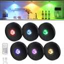 Rechargeable RGB Puck Lights with Remote Control,2000mAh High Capacity Battery Operated RGB Cabinet Lighting,Dimmable Tap Stick On& Magnetic Mount Wireless Closet Light for Kitchen Counter,Shelve