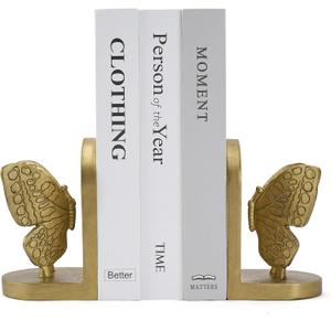 Gold Butterfly Book Ends for Shelves, Butterflies Statue Decorative Bookends for Heavy Books, Resin Book Ends with Non-Slip Felt Base for Home Farmhouse Shelves Office Lover Gift