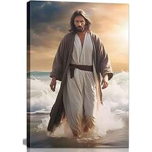 Christ Diamond Painting Kits for Adults, Jesus Walking On Beach Art Paintings Kit 5D Round Full Drill Craft for Room Bedroom Decor Gift 15 1/2 x 23 1/2nch