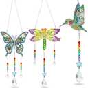 Jetec 3 Pieces Diamond Art Kits Painting Suncatcher Wind Chime Double Sided Crystal Gem Paint by Number Hanging Ornament for Adults DIY Window Home Garden(Dragonfly, Butterfly, Hummingbird)