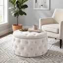 Oval Storage Ottoman with Button-Tufted Diamond Stitch, Upholstered Storage Bench with Lift Top, Multifunctional Footrest Stool for Living Room, Bedroom, Entryway (White), Large