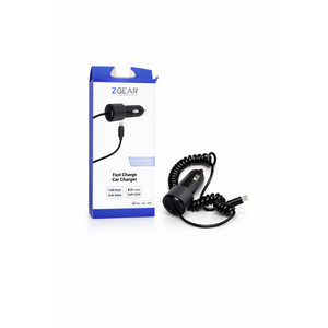 ZGEAR Fast Charge Car Charger with Lightning Cable – 1.5A Output, Coiled Cord, Compact In-Car Charging for iPhone & iPad