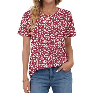 Women's Summer T-Shirt, Large, Red flowers.