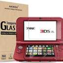 AKWOX (2 in 1) Tempered Glass Screen Protector + HD Clear Crystal PET Screen Protective Filter Compatible with 3DS XL/New 3DS XL