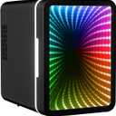 Mini Fridge, 6 Cans Small Refrigerator With LED Light, AC/DC Thermoelectric Cooler and Warmer, Ideal for Bedroom, Office, Gaming Room and Car, 12 Colors Light Effects, Mirror Screen Door