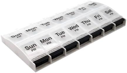 EZY DOSE Push Button (7-Day) Pill Case, Medicine Planner, Vitamin Organizer, 2 Times a Day, AM/ PM Container, X-Large Compartments, Arthritis Friendly, Easy to Use, Clear Lids, Clear/ Black, BPA Free