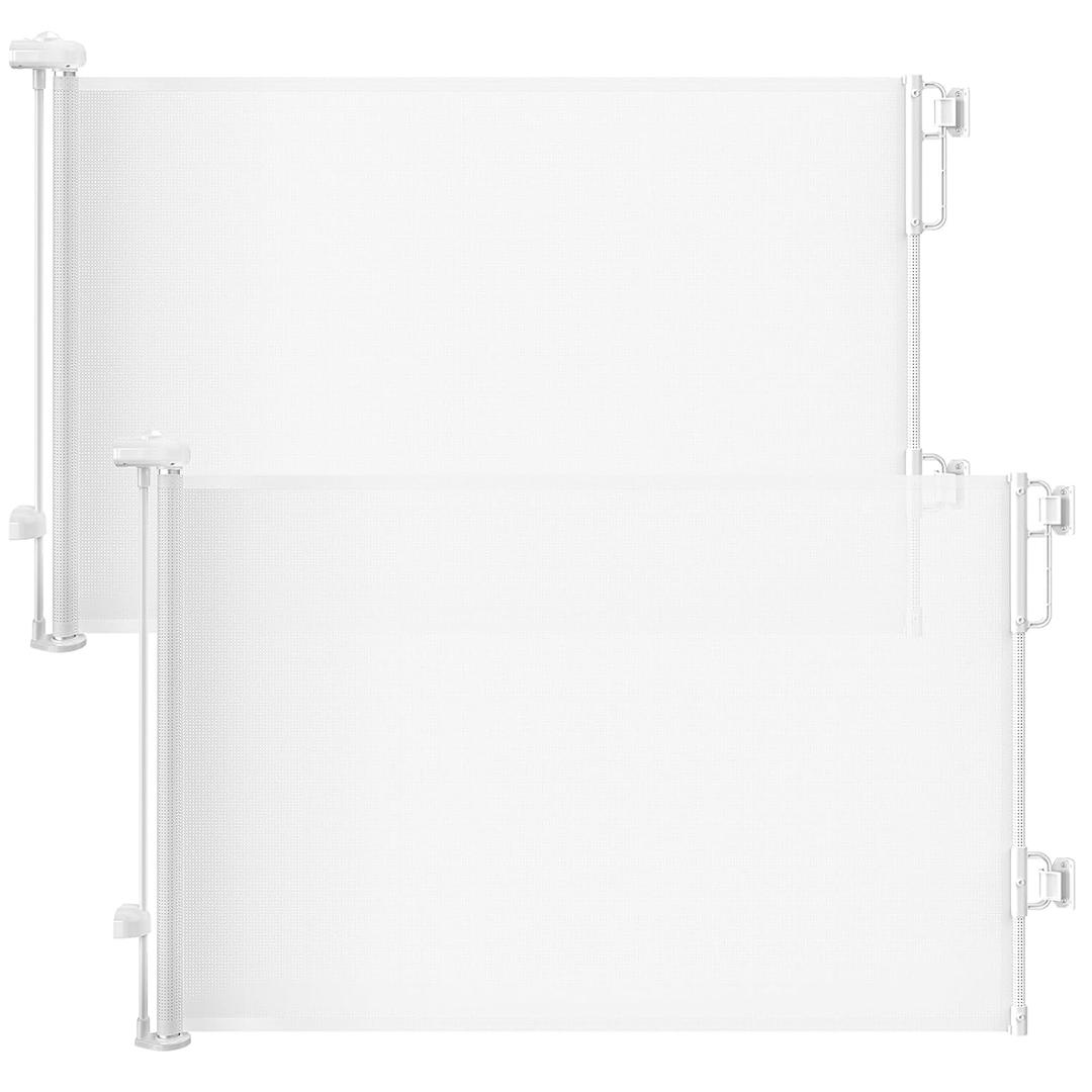 Cumbor 2-Pack Retractable Baby Gates for Stairs, 55" Wide Mesh Dog Gate for Pets with One-Hand Opening, 34" Tall Safety Child Gate for Doorways, Hallways, Kitchen, Indoor/Outdoor, White (55" Wide (2 Pack))