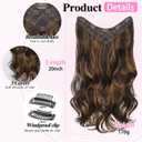 ALXNAN Long Wavy Hair Extensions for Women, Clip in Hair Extensions Clip Ins Soft Full Head Synthetic Hairpieces 20 Inch Balayage Dark Brown to Chestnut Brown