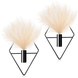 Jexine 2 Pcs Boho Wall Decor Gold Wall Art Hanging Planters with Artificial Pampas Mounted Metal Decor Modern Home Display Art Bedroom Bathroom Living Room(Black)