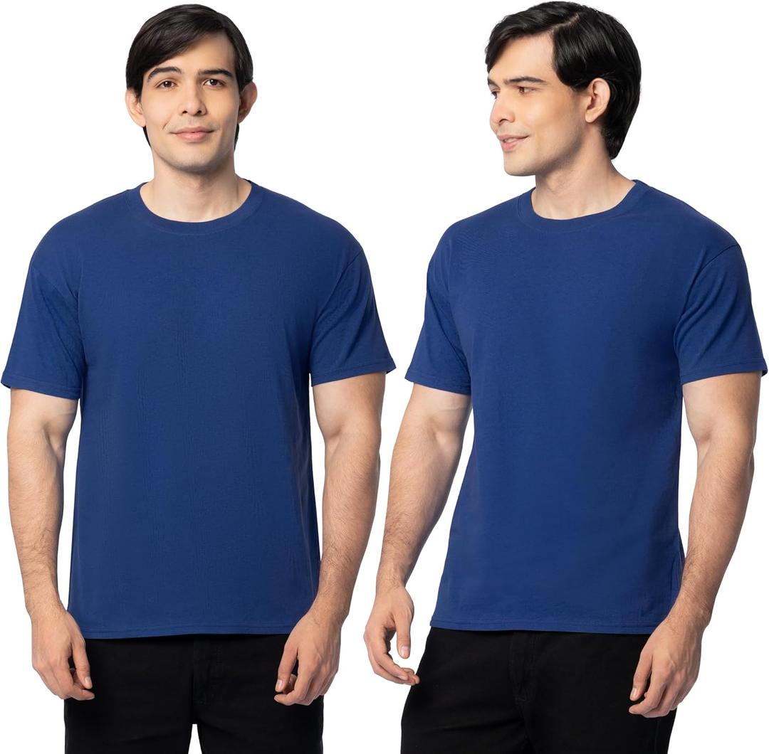 Fruit of The Loom Men's Eversoft Cotton T Shirts, Breathable & Moisture Wicking with Odor Control, (Large, 2 Pack Blue)