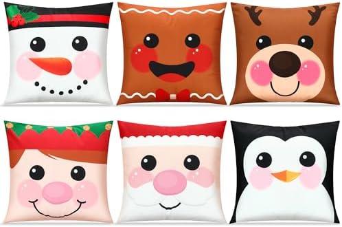 Breling Christmas Pillow Covers 18 x 18 Inches, Soft Plush Faux Fur Wool Couch Throw Xmas Cushion Cover for Holiday Sofa Chair Bed Home Decorative