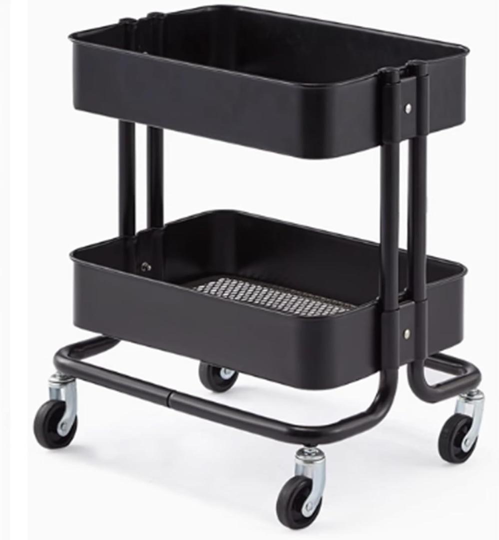 Carbon Stee Rolling Cart, 2-4 Tier, Bathroom Organizer Rack, Waterproofing, Mobile Shelving Cart with Wheels, for Art, Craft, Diaper, Bedside, Snack(Black,45 * 35 * 52cm)