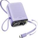 Two-Way Charging Power Bank, Built-in Retractable Cables, Dual Device Charging, Travel Essential Phone Power Bank, Compatible with iPhone 17 Pro Max, Samsung, iPad (Purple)