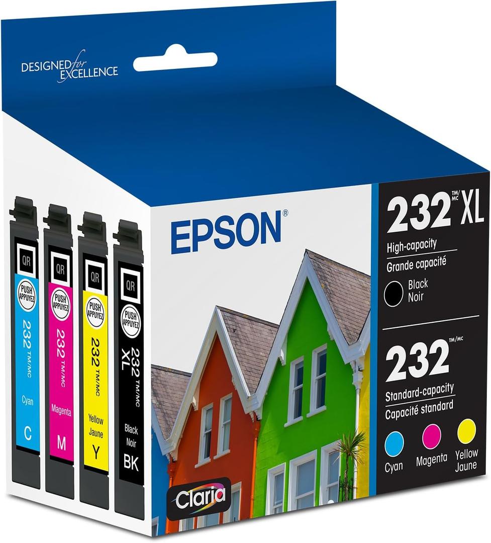 EPSON 232 Claria Ink High Capacity Black & Standard Color Cartridge Combo Pack (T232XL-BCS) Works with WorkForce WF-2930, 2950 and Expression XP-4200, 4205 (One Size)