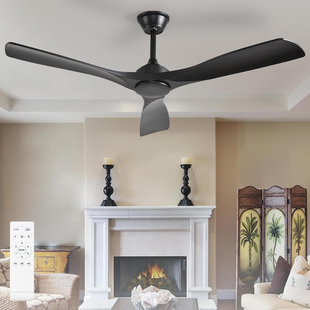 Ceiling Fan Without Light: 52 Inch Outdoor Fan for Patios - Black Ceiling Fan No Light Indoor - Modern 3 Blade Fan with Remote APP Control Reversible 6 Speed Noiseless