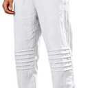 Mens Linen Pants Casual Beach Pants for Men Elastic Waist Drawstring Yoga Trousers with Pockets (White, XL)
