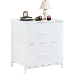 DUMOS Nightstand Small Dresser with 2 Fabric Drawers Side Tables Bedroom End Table Kids Bedside Storage Furniture for 20 inch Tall Night Stand for Closet, Entryway, College Dorm, White, 11.8"D x 18"W x 20"H
