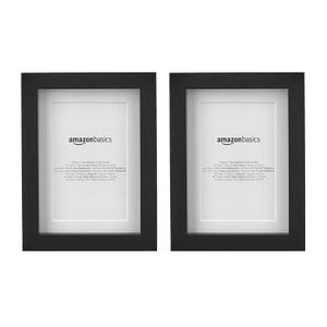 Amazon Basics Rectangular Picture Frame with Glass, 5" x 7", Wall Hanging or Tabletop Display, Mat for 4" x 6" Photo, Black, 2-Pack