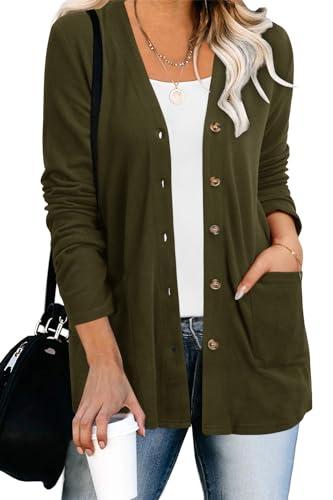 ULTRANICE Cardigan Sweaters Womens Fashion Trendy 2024 Lightweight Long Sleeve Knitted Buttons Casual Cardigans Tops Clothes Vavation Outfits with Pockets(Army Green,S)