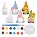 Poen 6 Sets Ready to Paint Your Own Ceramic Gnome Statues Spring DIY Unpainted Ceramics Gnome Figurines Kit Spring Crafts Gifts Drawing Figurines DIY Art and Craft with Brush Palette Paint for Adult