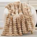 Cozy Bliss Faux Fur Throw Blanket for Couch, Cozy Warm Plush Striped Blanket for Sofa Bedroom Living Room, 50 * 60 Inches Tie-dye Khaki