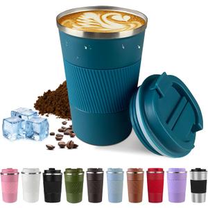 SPLMIFA Vacuum Insulated Stainless Steel Travel Coffee Mug with Lid, Leak-Proof Reusable Thermal Cup Keeps Drinks Hot & Cold for Hours, Durable Portable Tumbler for Men & Women(3rd-Blue, 17OZ)