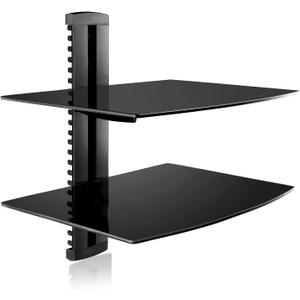 suptek Speaker Mount, Floating Glass Shelf Wall Mount Bracket for DVD Players/Cable Boxes/Games Consoles/TV Accessories, 2 Shelves, Black CS202