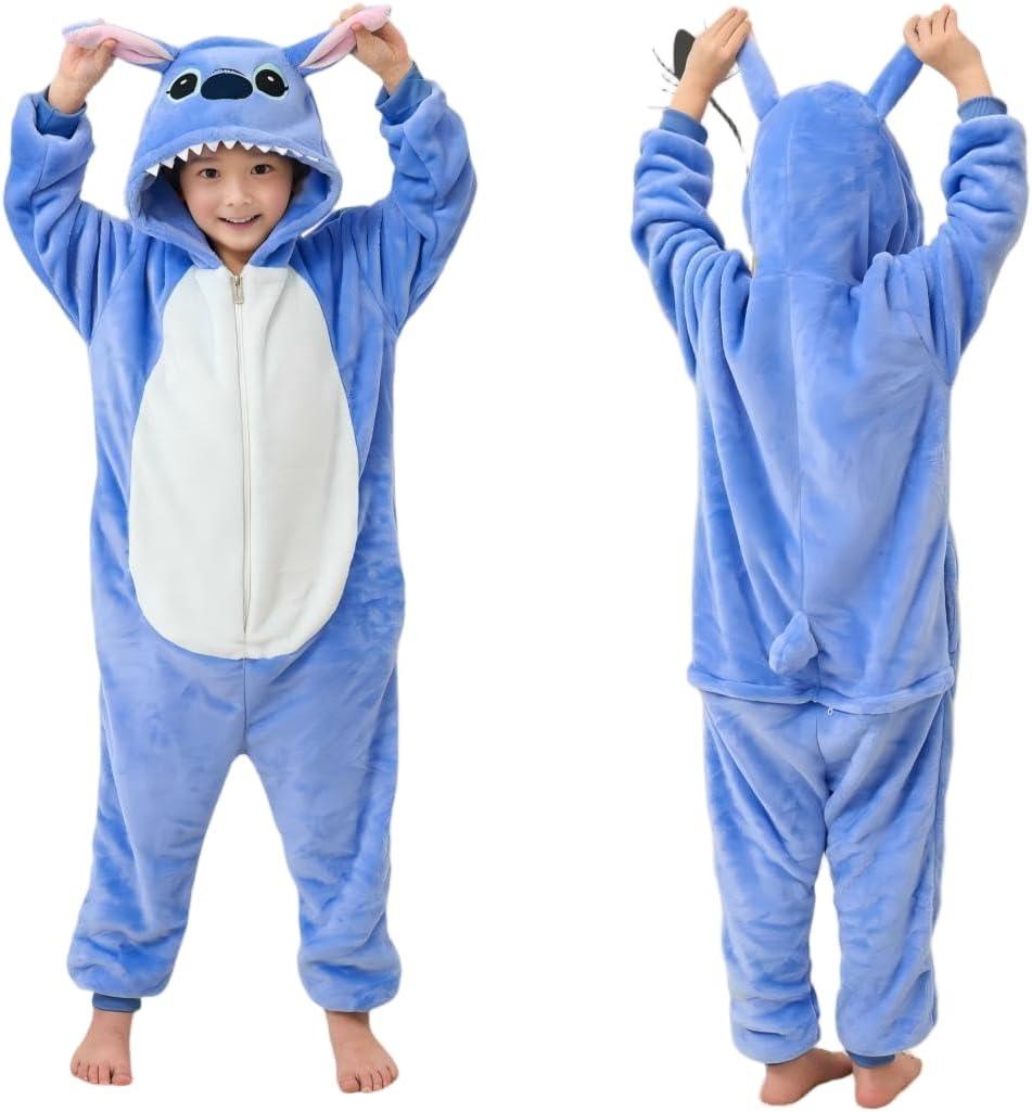FFNXKLDZSW NXLYDZSW Unisex Kids Cosplay Costumes,Flannel Animal Onesie Sleepwear Costumes for Girl (4-6 Years, Blue)