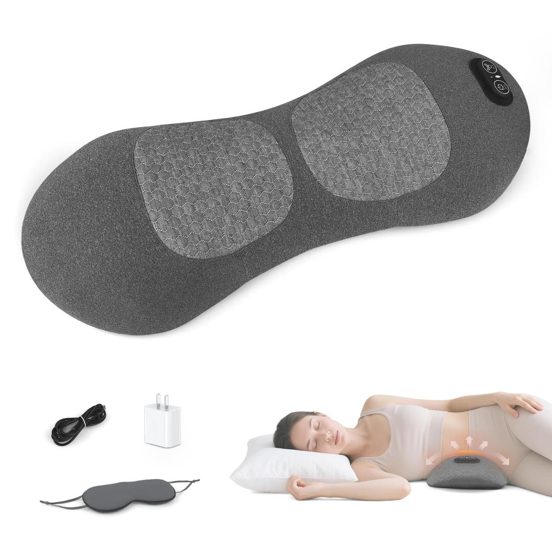4-in-1 Back Massager with Heat & Vibration, Smooth Spine Triple Fusion Lumbar Support Pillow for Lower Back and Sciatica Pain Relief, Deep Tissue Relaxation for Bed or Office Chair