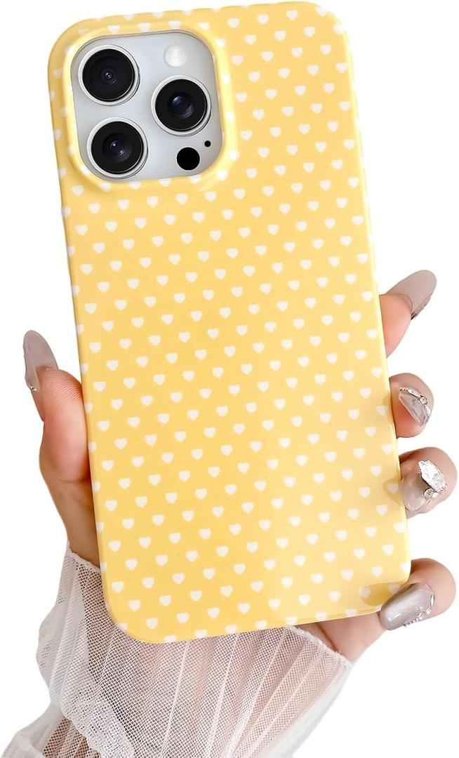 Skyseaco for iPhone 13 Pro Case Cute Aesthetic Heart Phone Case Soft Slim TPU Shockproof Phone Cover for Women Girls - Yellow and White