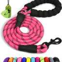 Taglory Rope Dog Leash 6 FT with Comfortable Padded Handle, Highly Reflective Threads Leash for Medium Large Dogs, 1/2 inch, Pink