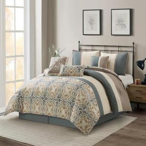 Stratford Park Multi-Color Cal King Comforter Set, 7 Piece, Microfiber Print Bedding Sets & Collections,Matching Pillow Shams & Bedskirt