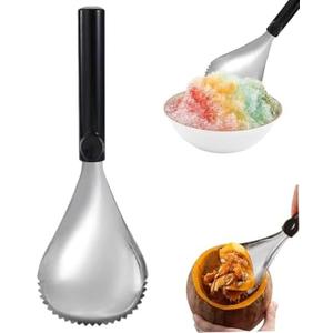 Ouliget Serrated Ice Crusher Spoon,Multipurpose Metal Ice Scoop Ice Cream Scoop for Smoothies Shaved Ice Frozen Cocktails,Fruit Corer Scraper Pumpkin Scooper Tool 2Pack