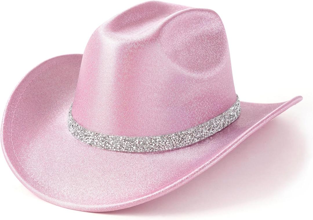 Cowboy Hat for Women Men Bling Diamond Party Disco Cowgirl Hat (Medium, Pink)