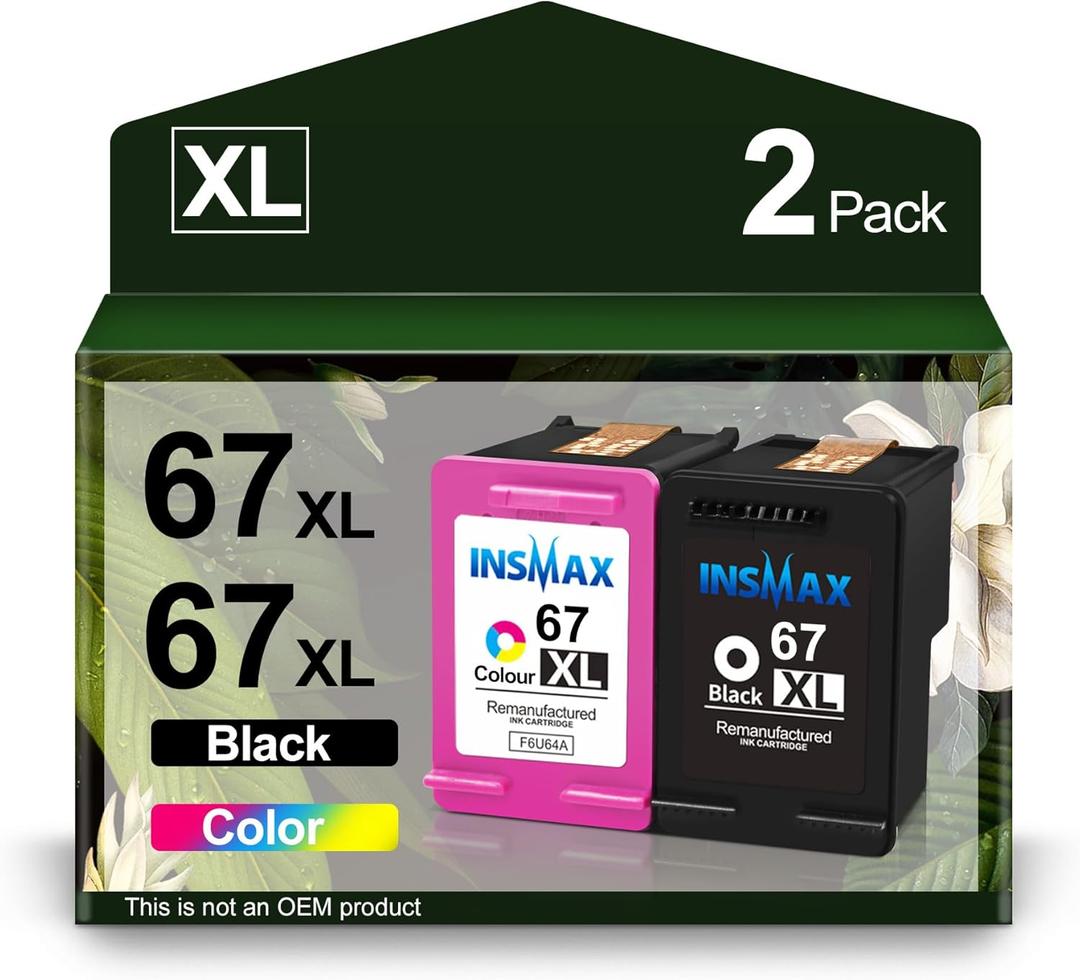 67XL Ink Cartridge Replacement for HP 67 XL Remanufactured for HP Ink 67 67XL for DeskJet 2755e 2700 2855e 2800 2752 2742e 4155e 4255e 4100 Envy 6055 6055e 6455e Printer (1 Black,1 Tri-Color)