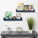 Kate and Laurel Levie 24-inch 2-Pack Wood Floating Wall Shelf Picture Frame Holder Ledge, Navy Blue