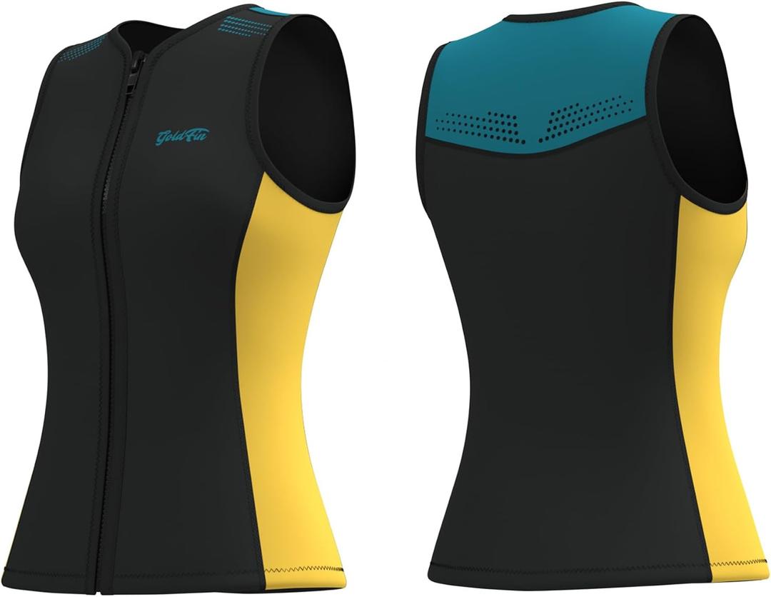 GoldFin Womens Wetsuit Top, Wetsuits Vest 2mm Neoprene Sleeveless Wet Suit Front Zip Jackets for Water Sports Swimming Diving Surfing Snorkeling L