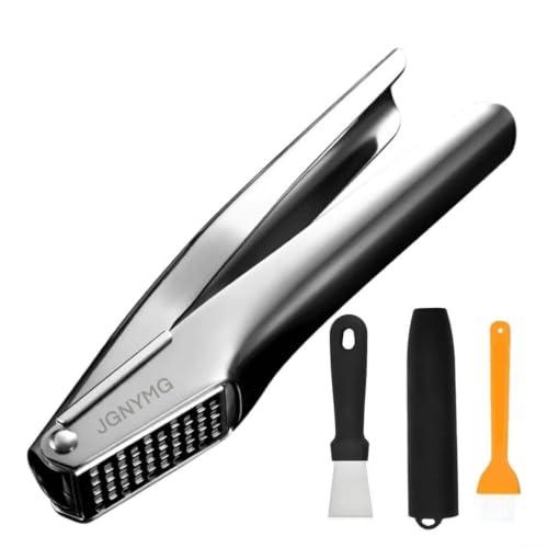 JGNYMG Garlic Press Stainless Steel，Premium Garlic Mincer Tool，Heavy Duty Professional garlic grinder, No Need to Peel Garlic Ginger Crusher，Easy Clean, Dishwasher Safe & Rust-Proof