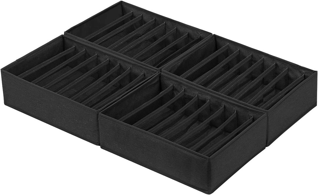 Qozary 4 Pack Drawer Organizers for Clothing, 8 Grids Foldable Closet Organizers and Storage Bins for Bedroom, Dresser Organizer Boxes for Thin T-shirts, Tank Tops (Small, Black)