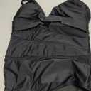 Women's Sexy Mesh Tummy Control Swimsuits V Neck Push Up One Piece Bathing Suits Slimming Swimwear (Black, XL)